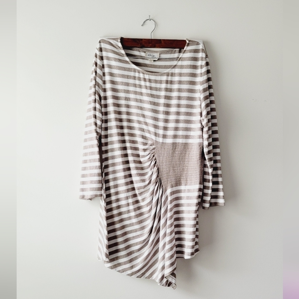 Beige‎ by Eci  long sleeve round neck stripped top color cream and white size L